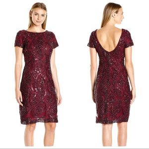 NWT Lace Sequin Embellished Embroidered Sheath Dress w/ Beaded Detail